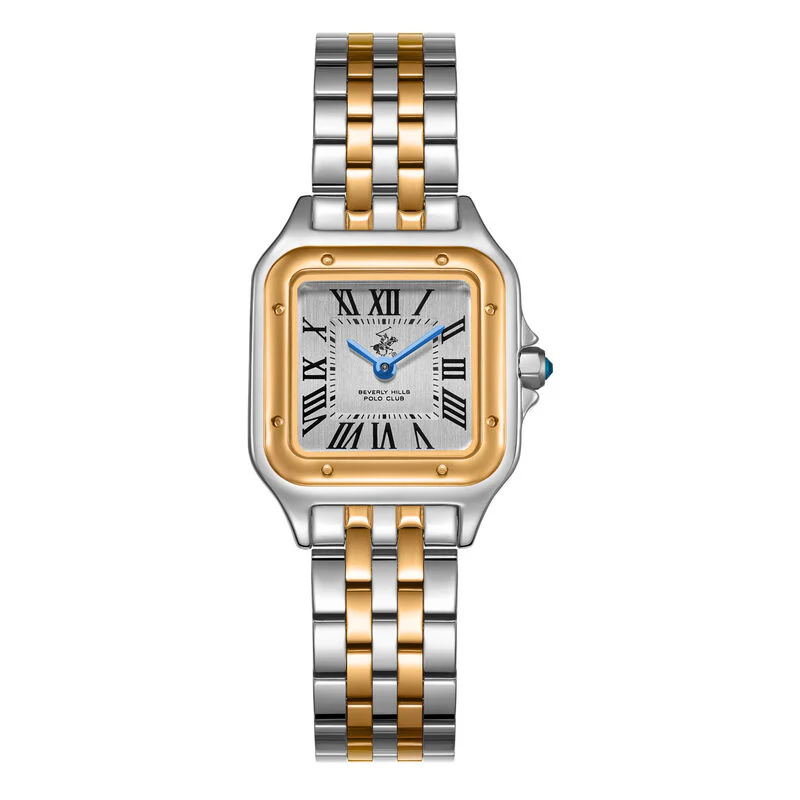 BEVERLY HILLS POLO CLUB WOMEN'S ANALOG WATCH, SILVER DIAL WITH TWO TONE STAINLESS STEEL Band, BP3755C.531