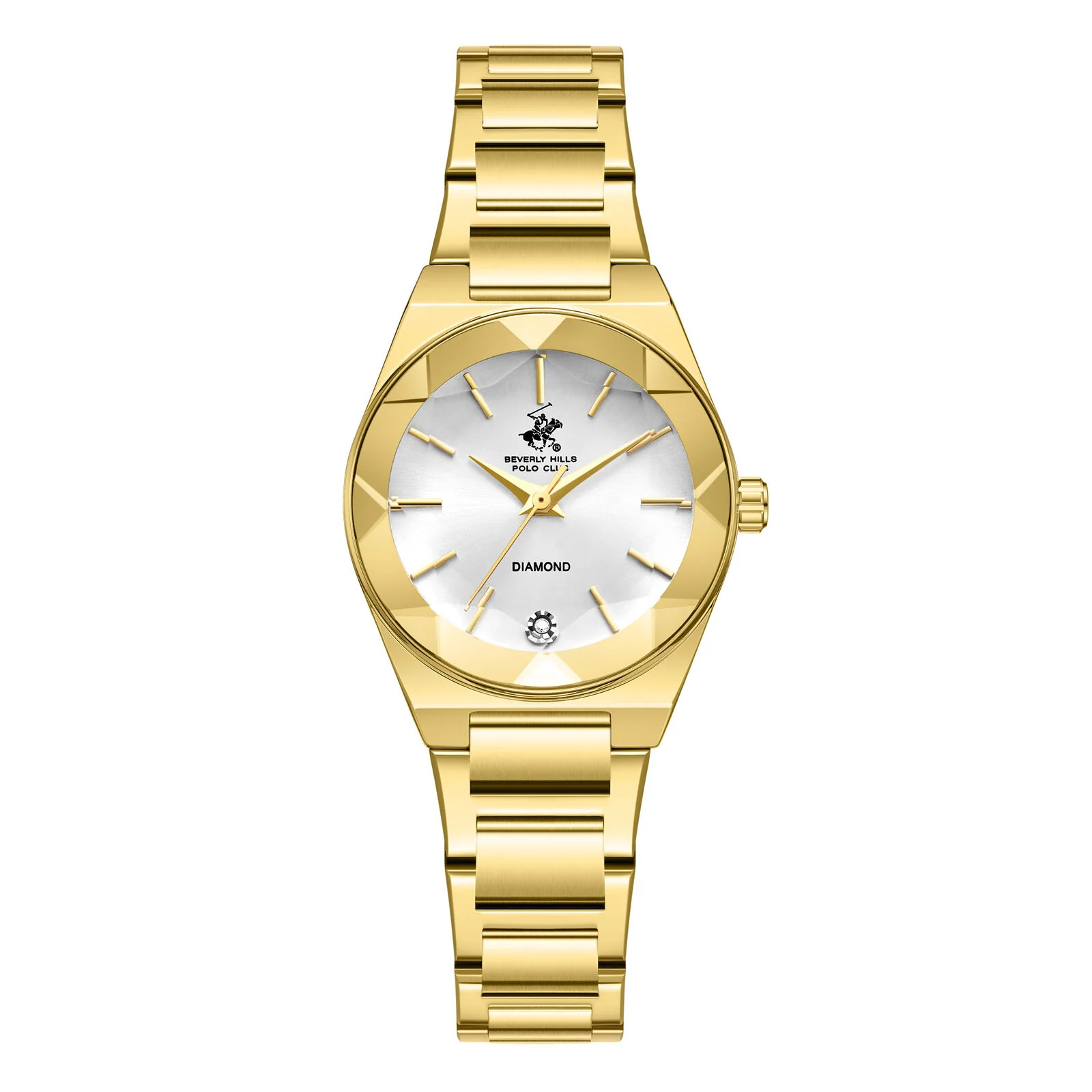 BEVERLY HILLS POLO CLUB WOMEN'S ANALOG WATCH, SILVER DIAL WITH GOLDEN STAINLESS STEEL Band, BP3813C.130
